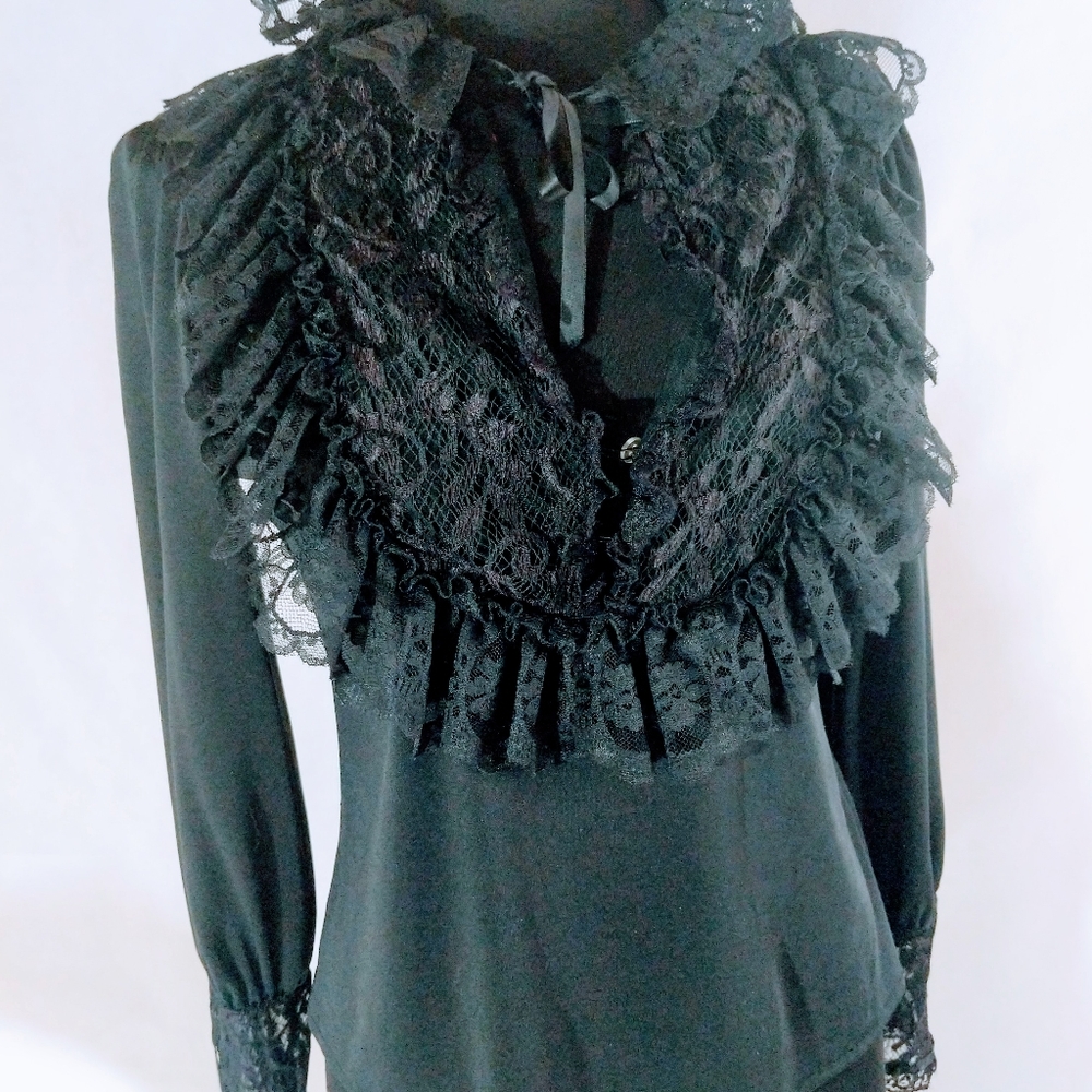 Goth Black Lace Blouse Peasant Vintage